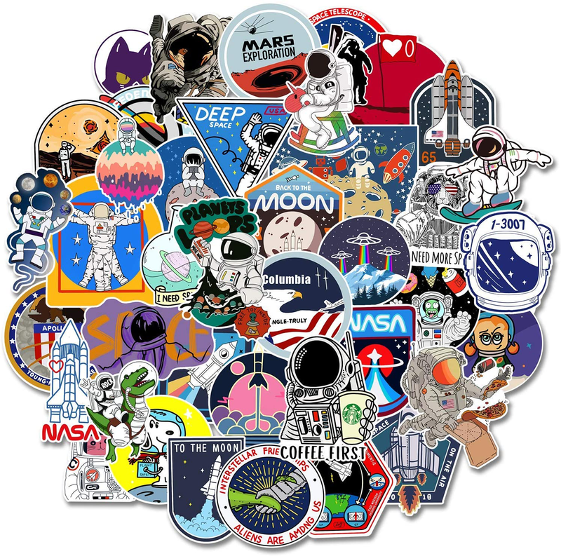 NASA Stickers for Hydroflask, 50 pcs Cute Space Explorer Astronaut Vinyl Stickers for Water Bottles Laptop Computer Skateboard Car Bumper, Waterproof Decals for Kids Adult Teens Girls Boys Arts & Entertainment > Hobbies & Creative Arts > Arts & Crafts > Art & Crafting Materials > Embellishments & Trims > Decorative Stickers Revtronic Outer Space  