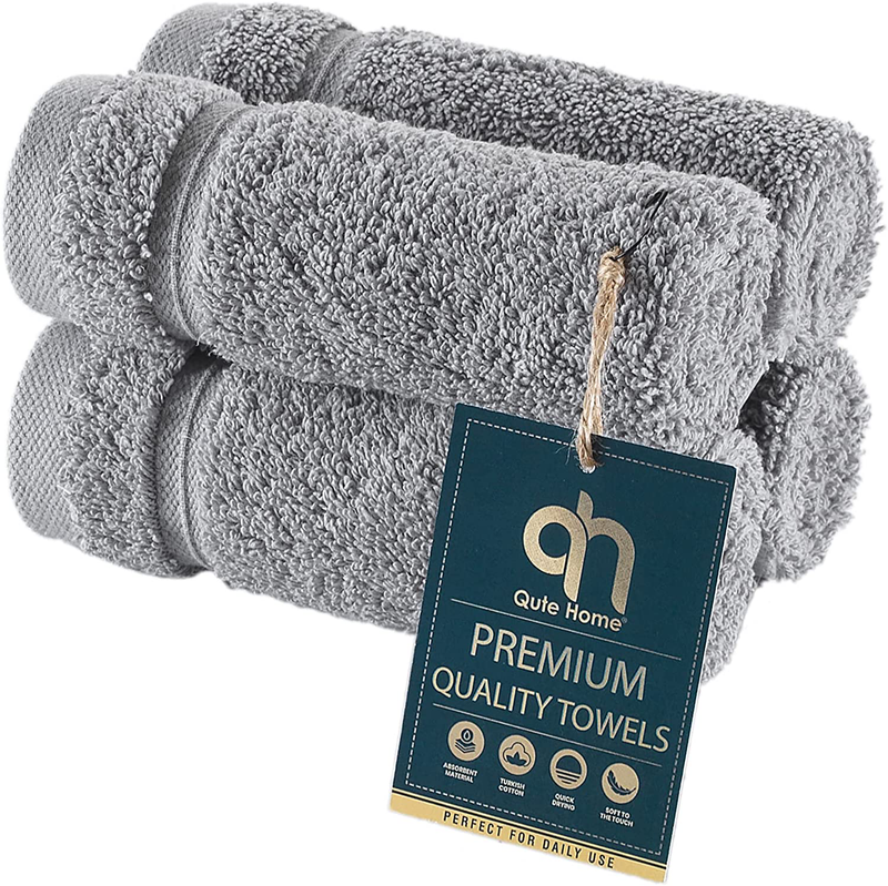 Qute Home 4-Piece Bath Towels Set, 100% Turkish Cotton Premium Quality Towels for Bathroom, Quick Dry Soft and Absorbent Turkish Towel Perfect for Daily Use, Set Includes 4 Bath Towels (White) Home & Garden > Linens & Bedding > Towels Qute Home Grey 4 Pieces Washcloths 