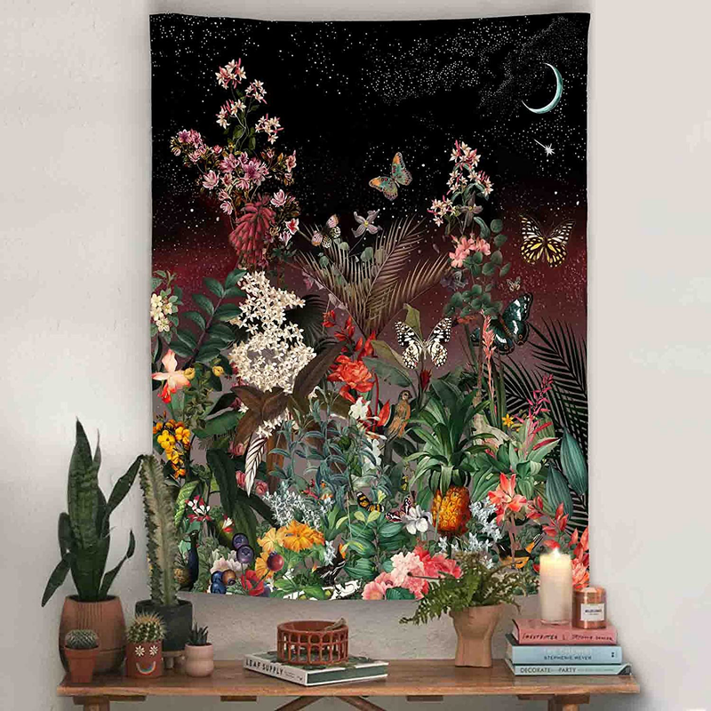 Kanuyee Mysterious Garden Tapestry Starry Sky Butterflies Wall decoration Wall Hanging Art Flowers Tapestries Room Decor (60" x 80") Home & Garden > Decor > Artwork > Decorative Tapestries Kanuyee 43" x 59"  