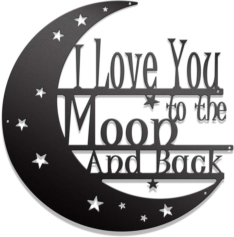I Love You To The Moon And Back Wall Art - Steel Roots Decor - 12’’ (Black) - Decoration Hanging gift with Love Quote - Monogrammed Gift For Anniversary and Valentine’s day - Powder Coated Metal Laser Cut Holes Home & Garden > Decor > Artwork > Sculptures & Statues Steel Roots Decor Black  