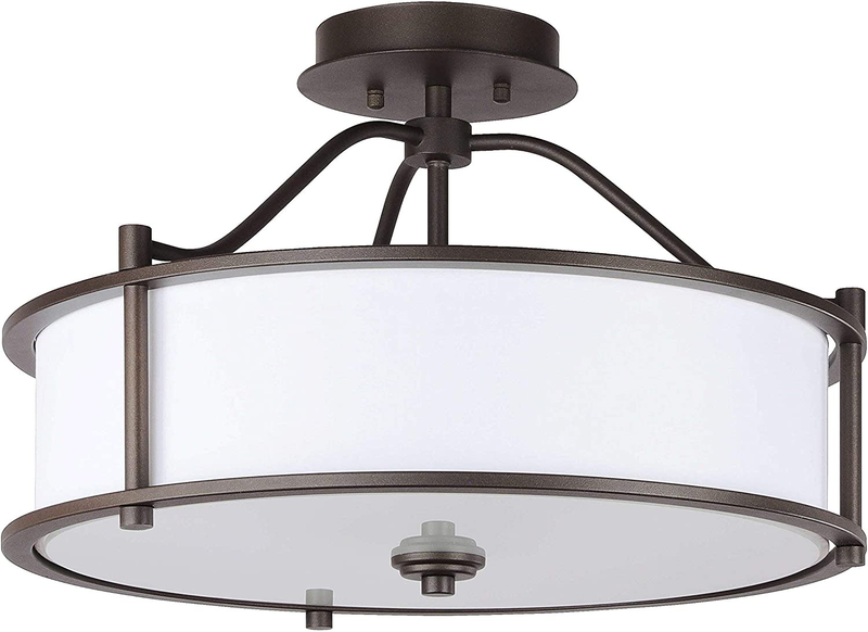 Semi Flush Mount Ceiling Light 18 Inch 3 Light Close to Ceiling Light with Fabric Shade and Frost Glass Diffuser in Dark Bronze Drum Semi Flush Light Xinbei-Lighting XB-SF1199-DB Home & Garden > Lighting > Lighting Fixtures > Ceiling Light Fixtures KOL DEALS   