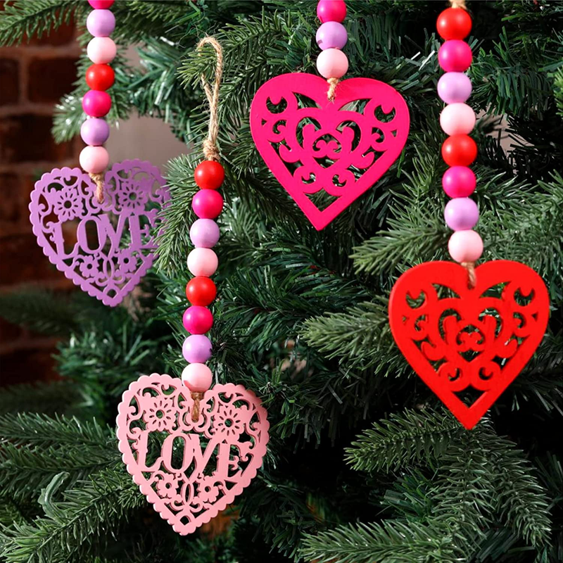 Jetec 8 Pieces Valentine'S Day Wooden Bead Heart Garlands Wall Hanging Beads Garlands Rustic Farmhouse Beads Ornaments for Holiday Anniversary Parties Decoration (Pink, Rose Red, Purple, Red) Home & Garden > Decor > Seasonal & Holiday Decorations Jetec   