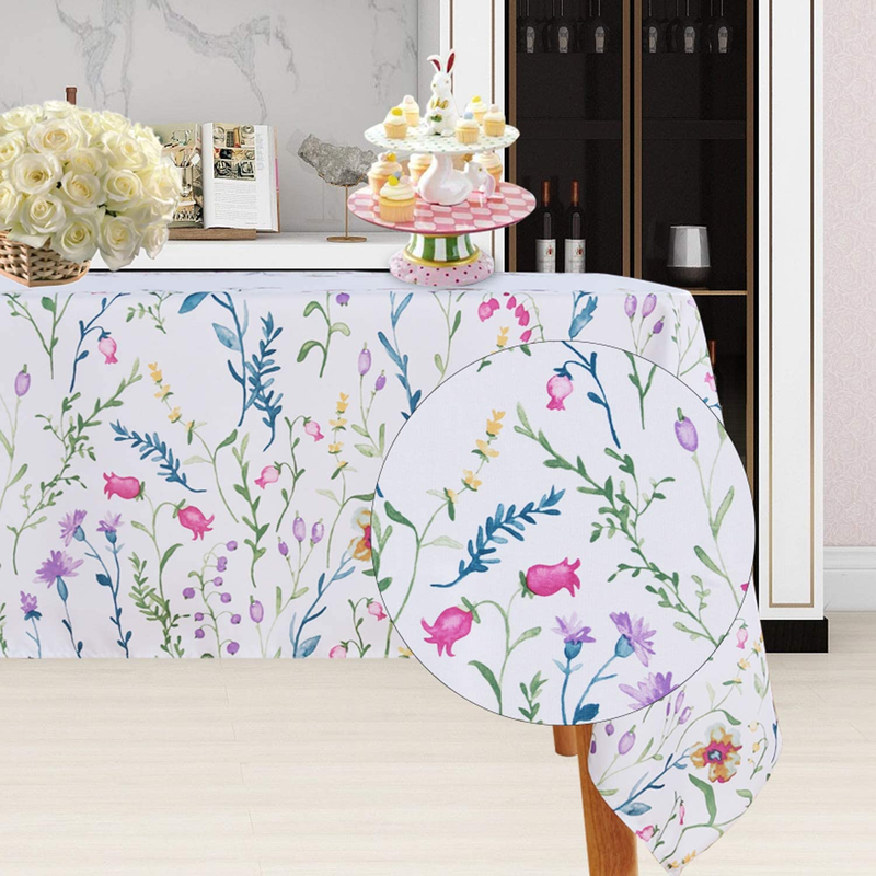 LUSHVIDA Easter Fabric Rectangle Table Cloth 60 X 84 Inch, Polyester Easter Spring Flower Tablecloth, Table Cover Protector for Holiday, Party, Wedding, Birthday, Banquet Decoration Use, Floral Home & Garden > Decor > Seasonal & Holiday Decorations LUSHVIDA Floral 60x102 Inch 