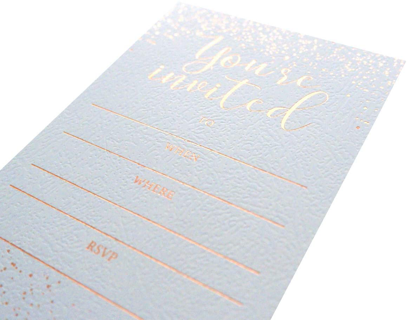 Invitation Cards - 24-Count 4" x 6" White Invitation Cards ‘’You Are Invited’’ in Rose Gold Foil Lettering with 26 Foil Kraft Envelopes – For Wedding, Bridal Shower, Baby Shower, Birthday Invitations