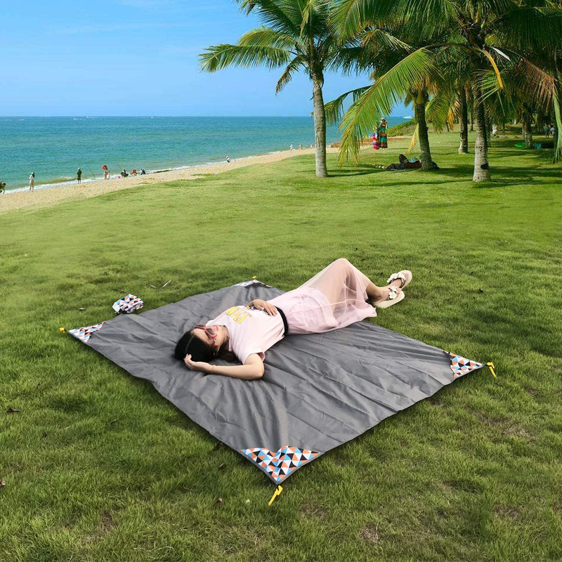 HZJOYUE Outdoor Blanket (71" x 55") -Compact, Lightweight, Sand Proof Pocket Blanket Best Mat for The Beach, Hiking, Travel, Camping, Festivals with Pockets, Loops, Stakes, Carabiner Home & Garden > Lawn & Garden > Outdoor Living > Outdoor Blankets > Picnic Blankets HZJOYUE   
