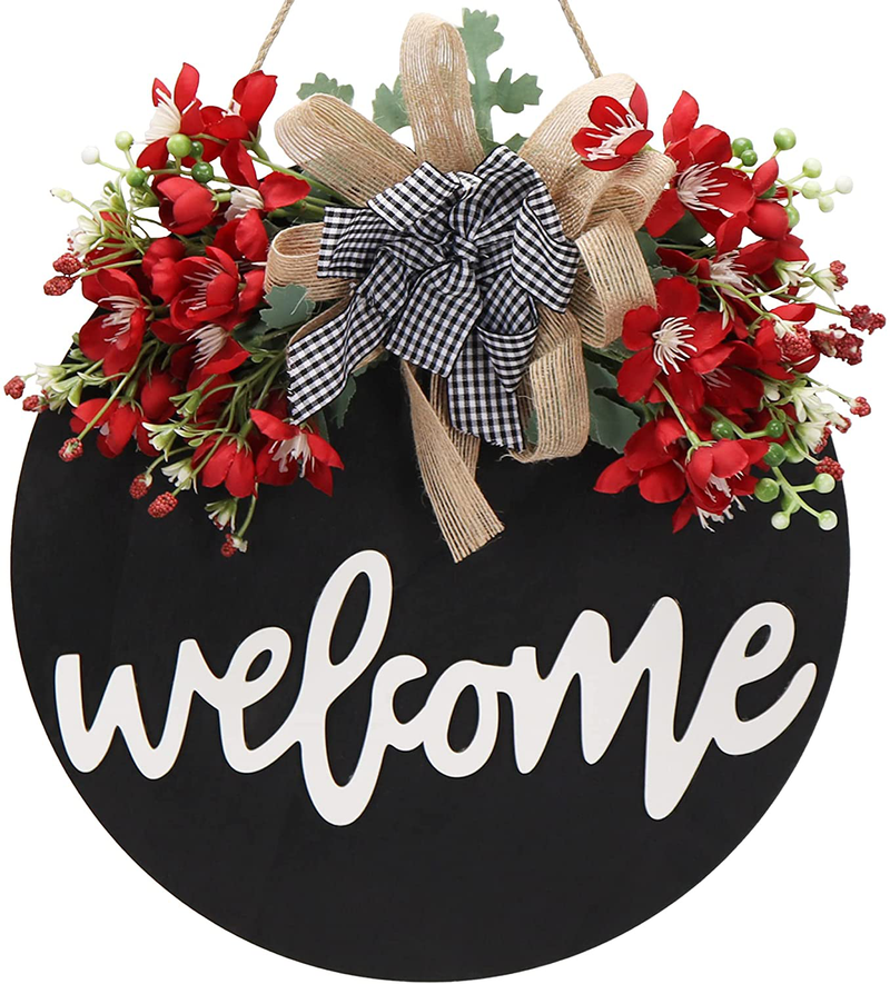 Hello Welcome Sign for Front Door Decor Summer Wreaths for Front Door Outdoor Wreath Fall Spring Wreath Farmhouse Wall Decor Welcome Home Sign Door Wreaths for Front Door outside Front Porch Decor (A) Home & Garden > Decor > Seasonal & Holiday Decorations Fake flowers   