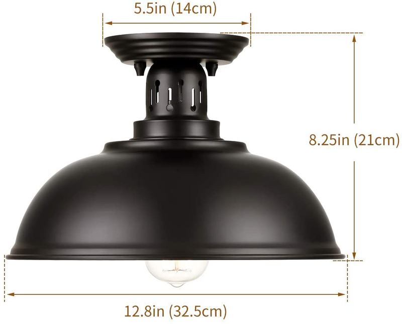 PEESIN Farmhouse Vintage Semi Flush Mount Ceiling Lighting, 12.8Inch Metal Black Close to Ceiling Light Fixture, Industrial Ceiling Lamp Rustic Style for Porch Foyer, Kitchen, Entryway, Pantry