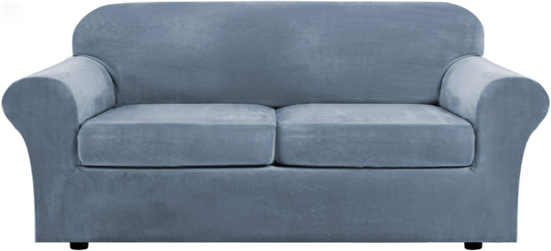 Real Velvet Plush 3 Piece Stretch Sofa Covers Couch Covers for 2 Cushion Couch Loveseat Covers (Base Cover Plus 2 Individual Cushion Covers) Feature Thick Soft Stay in Place (Medium Sofa, Ivory) Home & Garden > Decor > Chair & Sofa Cushions H.VERSAILTEX Stone Blue Large 
