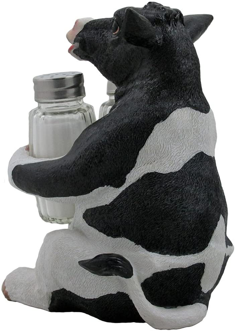 Holstein Cow Glass Salt and Pepper Shaker Set with Holder Figurine in Tabletop Country Kitchen Decor or Decorative Farm Animal Collectible Sculptures As Spice Racks and Rustic Gifts for Farmers Home & Garden > Decor > Seasonal & Holiday Decorations Home 'n Gifts   