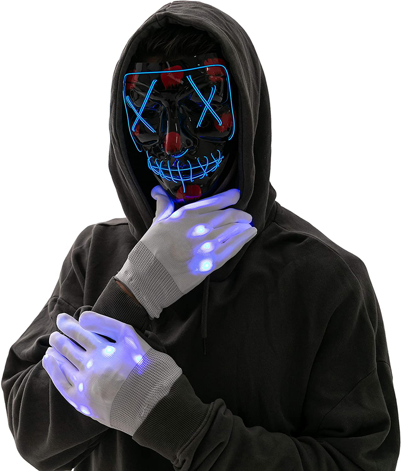 Halloween Led Mask Light Up Scary Mask and Gloves with 3 Lighting Modes for Halloween Cosplay Costume and Party Supplies