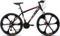 Hiland 26 Inch Mountain Bike Aluminum 21 Speeds with 17 Inch Frame Disc-Brake 3/6-Spokes Sporting Goods > Outdoor Recreation > Cycling > Bicycles HH HILAND Black&Red 6-Spokes 