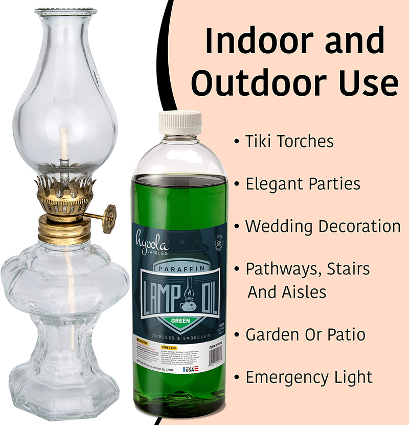 Hyoola Candles Liquid Paraffin Lamp Oil - Green Smokeless, Odorless, Ultra Clean Burning Fuel for Indoor and Outdoor Use - Highest Purity Available - 32oz Home & Garden > Lighting Accessories > Oil Lamp Fuel Hyoola   