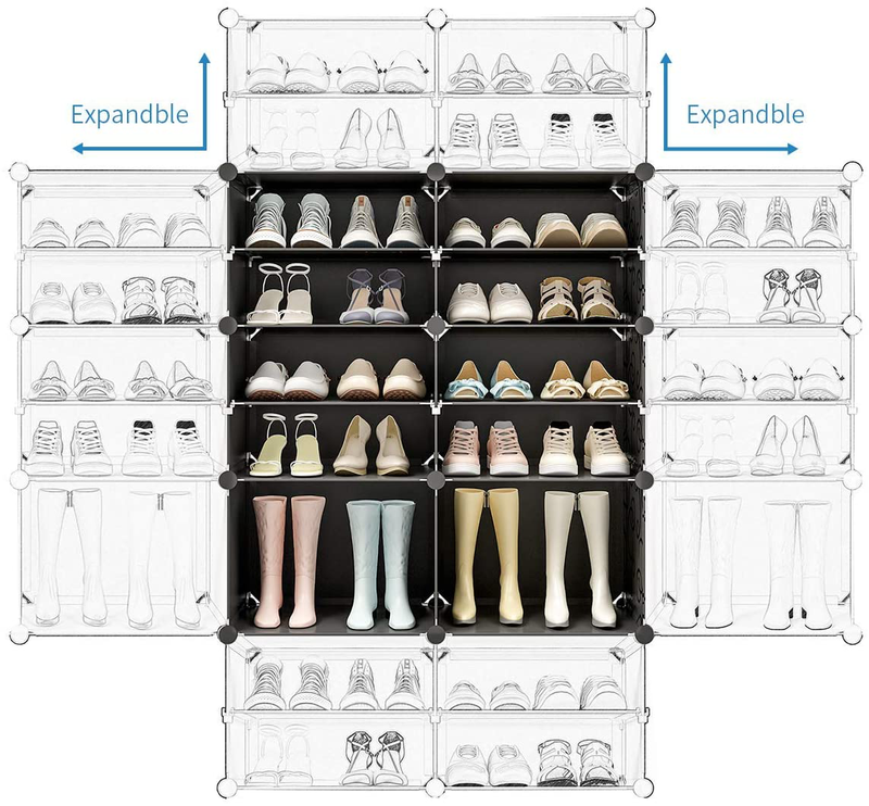 KOUSI Portable Shoe Rack Organizer 48 Pair Tower Shelf Shoe Storage Cabinet Stand Expandable for Heels, Boots, Slippers， 8 Tier Black Furniture > Cabinets & Storage > Armoires & Wardrobes KOUSI   