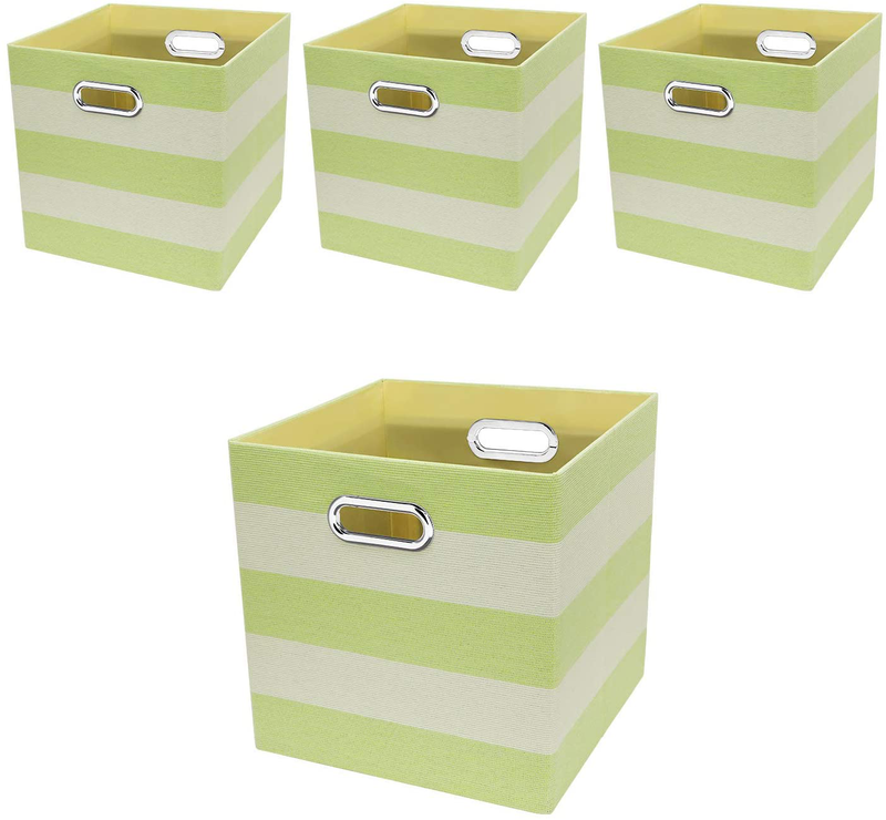 Storage Bins Storage Cubes, 13×13 Fabric Storage Boxes Foldable Baskets Containers Drawers for Nurseries,Offices,Closets,Home Décor ,Set of 4 ,Grey-white Striped Home & Garden > Decor > Seasonal & Holiday Decorations Posprica Green-white Striped 11×11×11/4pcs 