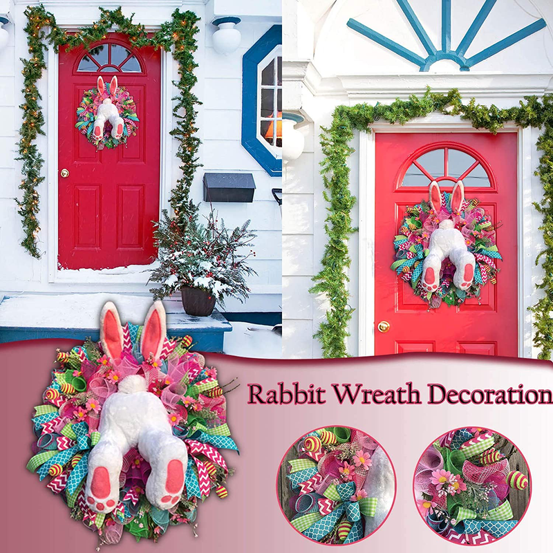 Easter Rabbit Wreath Decor for Front Door, Easter Rabbit Front Door Wreath, Easter Thief Bunny Butt with Ears, Rabbit Shape Garland Wall Decor Easter Decorations Craft Supplies
