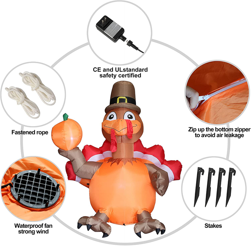 Kurala 6 FT Thanksgiving Inflatable Pumpkin Turkey with Warm White LED Lights, Cute Thanksgiving Day Gift Box for Indoor, Outdoor, Party, Yard, Garden, Lawn Blow Up Holiday Decoration Home & Garden > Decor > Seasonal & Holiday Decorations& Garden > Decor > Seasonal & Holiday Decorations Kurala   