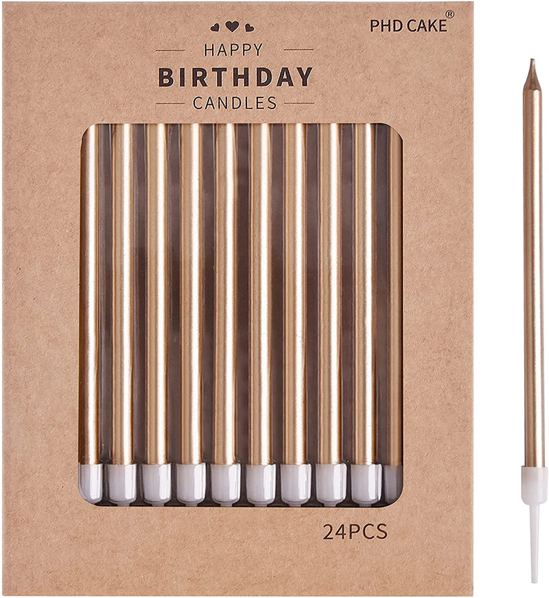PHD CAKE 24-Count Gold Long Thin Birthday Candles, Cake Candles, Birthday Parties, Wedding Decorations, Party Candles Home & Garden > Decor > Home Fragrances > Candles PHD CAKE Champagne  