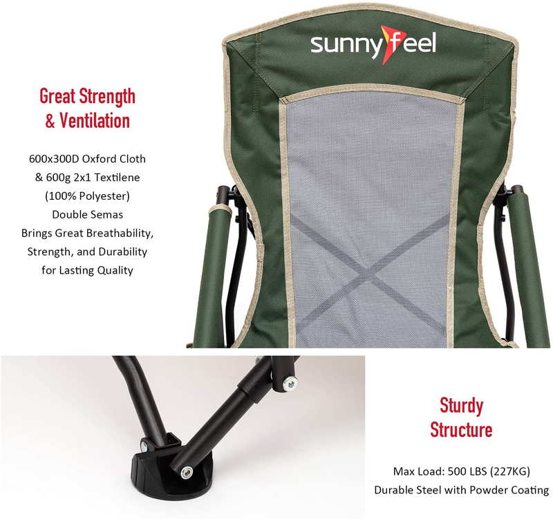 Sunnyfeel Low Camping Chair, Lightweight Portable Folding Chair with Mesh Back, Cup Holder&Side Pocket for Beach/Lawn/Outdoor/Travel/Picnic/Concert, Foldable Camp Chair with Carry Bag (2Pcs Green) Sporting Goods > Outdoor Recreation > Camping & Hiking > Camp Furniture SUNNYFEEL   