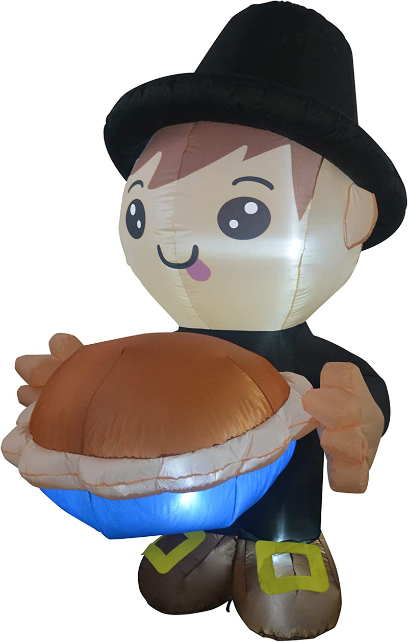 GOOSH 6 FT Height Thanksgiving Inflatables Boy Holding a Pumpkin Pie, Blow Up Yard Decoration Clearance with LED Lights Built-in for Holiday/Party/Yard/Garden
