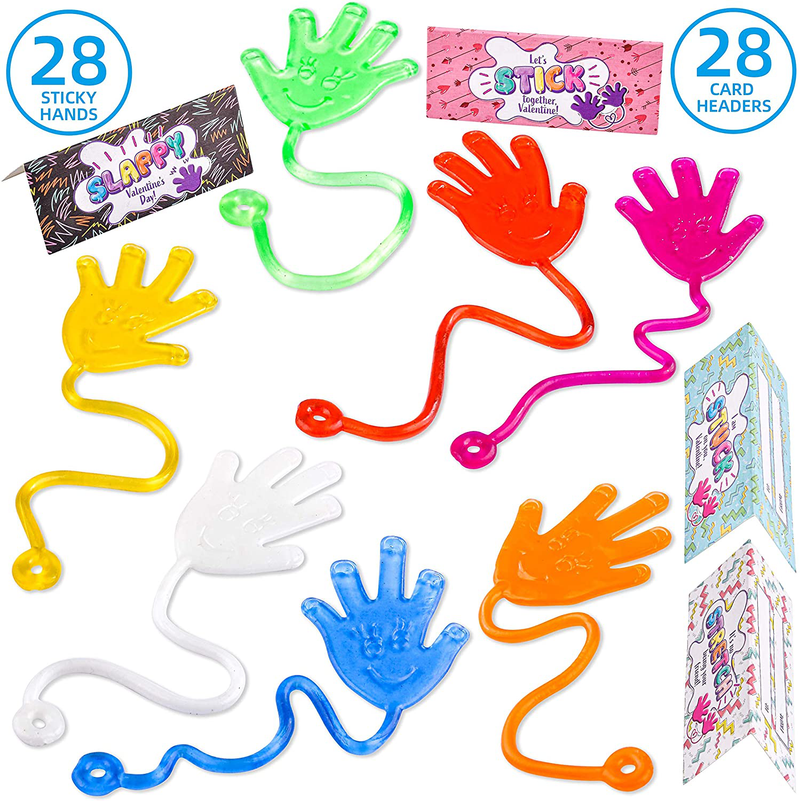 JOYIN 28 Packs Sticky Hands with Card Headers for Kids Party Favor, Classroom Exchange Prizes, Valentine’S Greeting Cards, Valentine Party Favors, Valentine Exchange Gifts