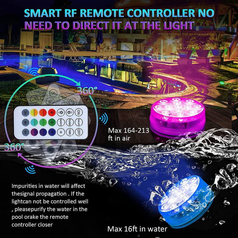 Pool Lights, EVIGAL LIGHT Submersible LED Lights with Magnet and Suction Cups, RF Remote Pool Lights, IP68 Waterproof, Underwater Timing with 13 LED Pool Light, 3.35 Inch (4 Pack) Home & Garden > Pool & Spa > Pool & Spa Accessories EVIGAL LIGHT   