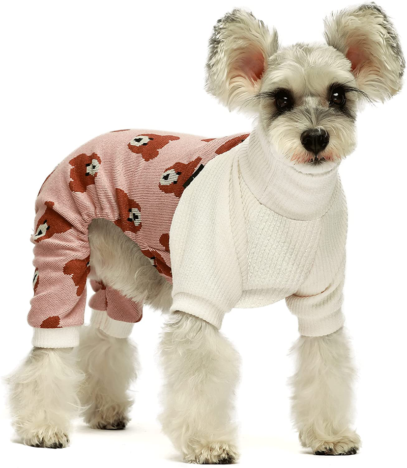 Fitwarm Bear Dog Pajamas Thermal Knitted Pet Clothes Puppy Sweater Coat Doggie Turtleneck PJS Lightweight Doggy Pullover Outfits Cat Jumpsuits Pink