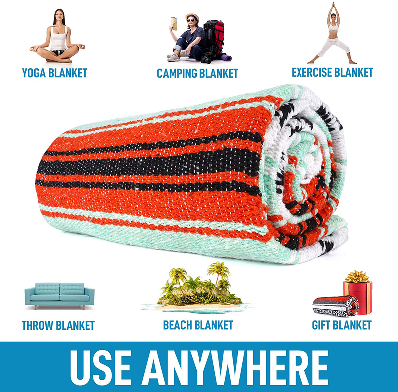 Handcrafted Large Mexican Blankets, Artisanal Handwoven Serape Blanket, Authentic Falsa Blanket, Beach Blanket, Camping Blanket, Picnic Blanket, Outdoor Blanket, Boho Throw Blankets, Mint Orange Home & Garden > Lawn & Garden > Outdoor Living > Outdoor Blankets > Picnic Blankets Hydration Nation   
