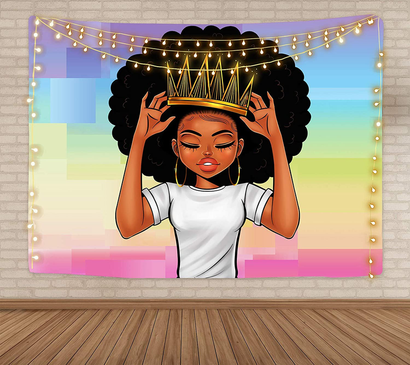 KOYI Black Girl Magic Tapestry African American Women Girl with Crown Wall Tapestry Afro Girls Black Queen Princess Wall Hanging Wall Art 51.2ʺ L × 59.1ʺ W Inches for Bedroom Living Room Dorm Room Home & Garden > Decor > Artwork > Decorative Tapestries KOYI   