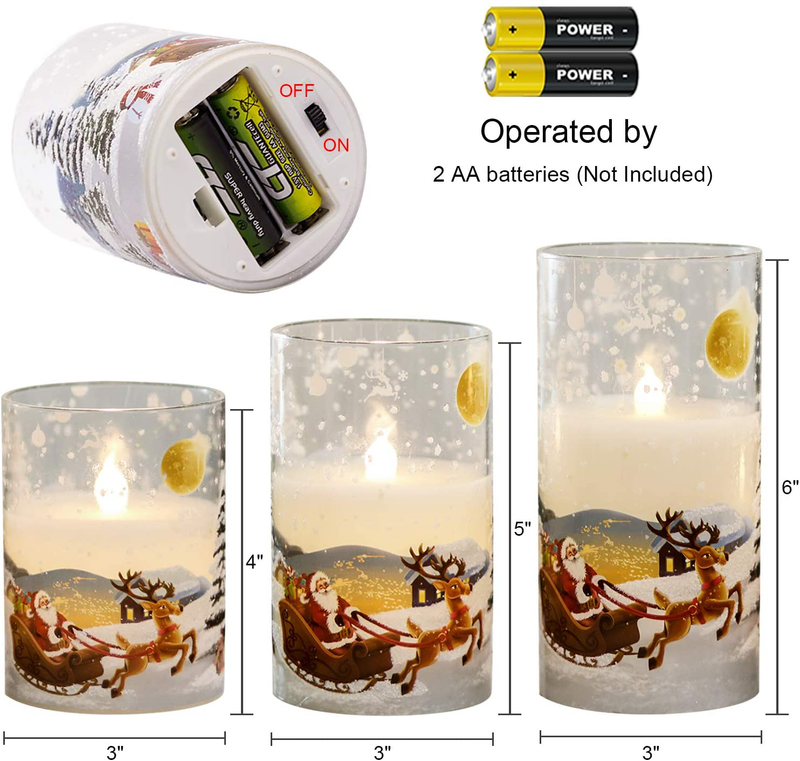 DRomance White Christmas Glass Flickering Flameless Candles Battery Operated with 10-Key Remote and Timer Set of 3 Real Wax Holiday LED Window Pillar Decor Candles(Santa Decal, 3 x 4, 5, 6 Inches) Home & Garden > Decor > Home Fragrances > Candles DRomance   