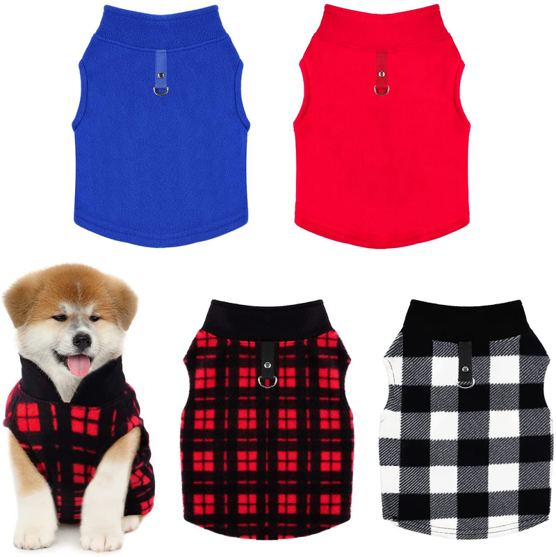 Pedgot 4 Pieces Dog Clothes Dog Jacket with Leash Ring Warm Dog Sweatshirt Polar Fleece Dog Vest Winter Pet Clothes Dog Pullover for Pet Supplies Animals & Pet Supplies > Pet Supplies > Dog Supplies > Dog Apparel Pedgot Buffalo Plaid Style, Pure Color Style Small 