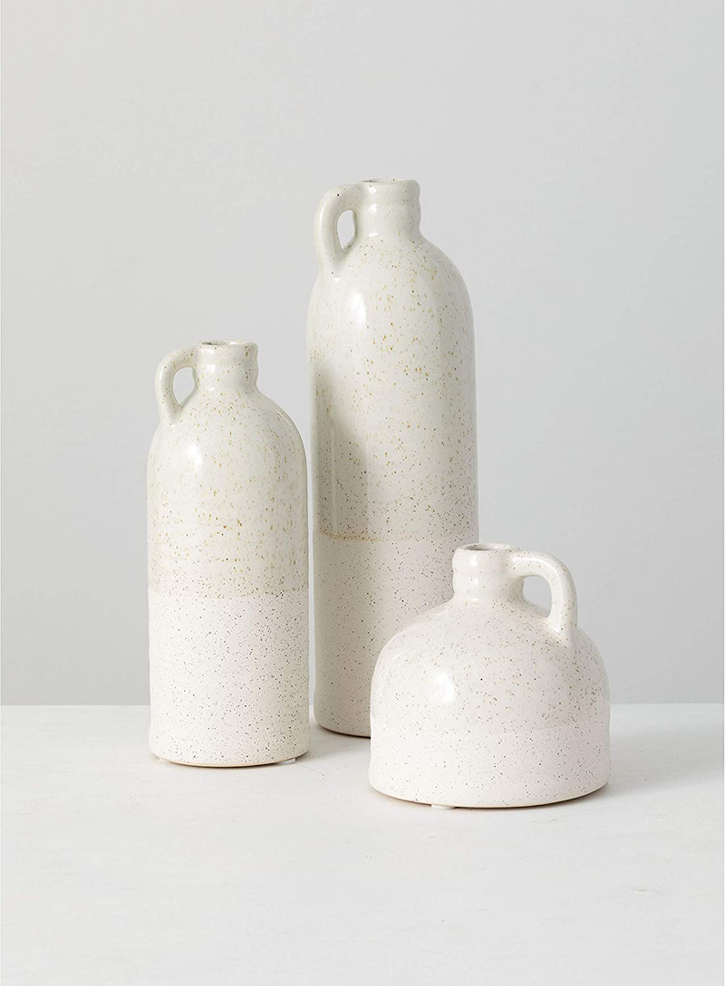 Sullivans Modern Farmhouse Distressed Two-Toned White Small Ceramic Jug Set of Three (3), 4, 7.5, 10” Tall, Crackled Finish Faux Floral Jugs, Distressed Decoration for Rustic Décor, Housewarming Gift Home & Garden > Decor > Vases Sullivans   
