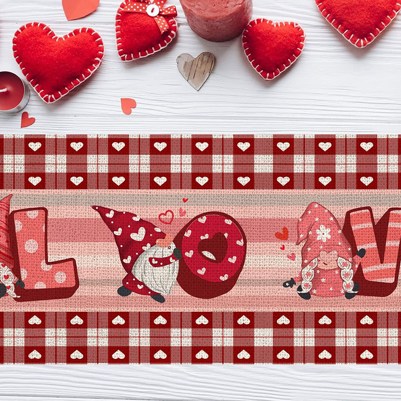 Hexagram Valentines Table Runner 13X72, Happy Valentines Table Runners for Dinner Kitchen, Love Gnome Buffalo Check Burlap Table Runner for Coffee Table, Rose Love Heart Red Truck Table Runner Home & Garden > Decor > Seasonal & Holiday Decorations Hexagram   