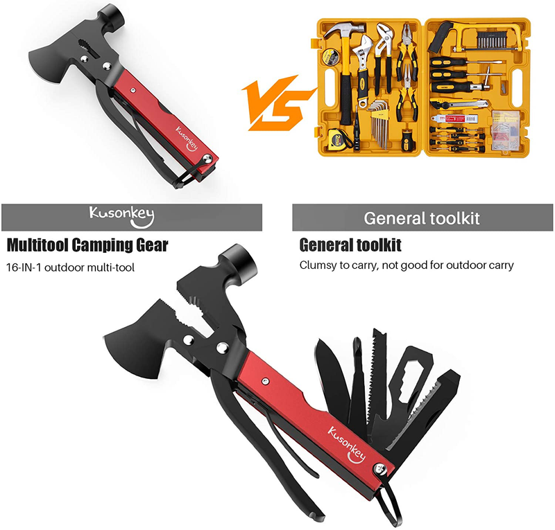 Multitool Camping Accessories Gear Tools Gifts for Men, Kusonkey Survival Gear 16 in 1 Hatchet with Knife Axe Hammer Saw Screwdrivers Pliers Bottle Opener Durable Sheath, Multitools Gifts for Women Sporting Goods > Outdoor Recreation > Camping & Hiking > Camping Tools KUSONKEY   