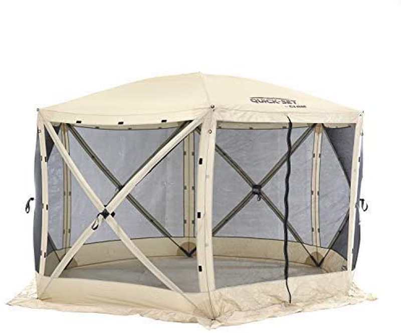 CLAM Quick-Set Escape 11.5 x 11.5 Foot Portable Pop-Up Outdoor Camping Gazebo Screen Tent 6 Sided Canopy Shelter with Ground Stakes & Carry Bag, Green Home & Garden > Lawn & Garden > Outdoor Living > Outdoor Structures > Canopies & Gazebos CLAM Tan Large 