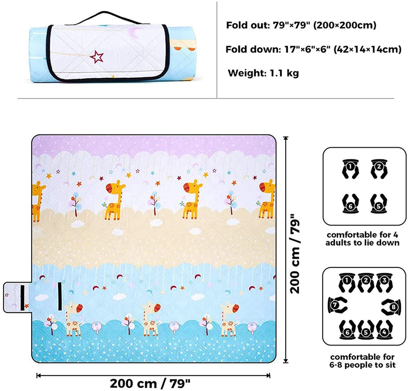 DEERFAMY Picnic Blanket Waterproof Large 79"x79" , Foldable Lightweight Beach Blankets, Camping Blanket Travel Mat , Animal Pattern Cute Play Mat for Kids, 3 Layers Thickened Home & Garden > Lawn & Garden > Outdoor Living > Outdoor Blankets > Picnic Blankets DEERFAMY   