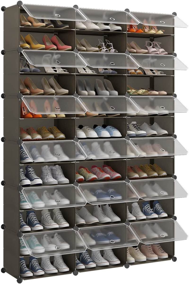 MAGINELS 72 Pairs Shoe Rack Organizer Shoe Organizer Expandable Shoe Storage Cabinet Free Standing Stackable Space Saving Shoe Rack for Entryway, Hallway and Closet, Brown Furniture > Cabinets & Storage > Armoires & Wardrobes MAGINELS   
