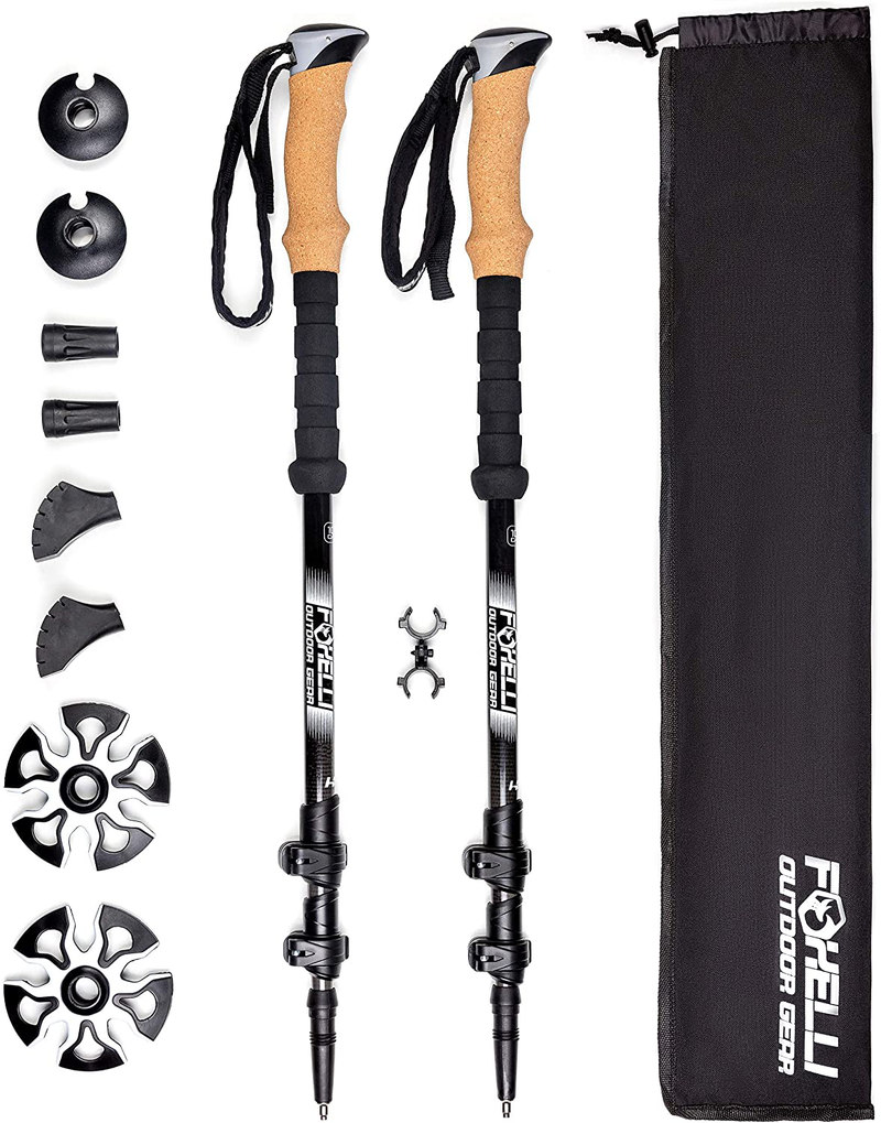 Foxelli Carbon Fiber Trekking Poles – Collapsible, Lightweight, Shock-Absorbent, Hiking, Walking & Running Sticks with Natural Cork Grips, Flip Locks, 4 Season/All Terrain Accessories and Carry Bag Sporting Goods > Outdoor Recreation > Camping & Hiking > Hiking Poles Foxelli   