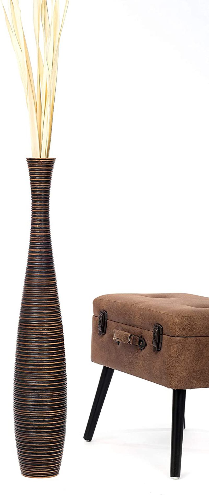 LEEWADEE Large Floor Vase – Handmade Flower Holder Made of Wood, Sophisticated Vessel for Decorative Branches and Dried Flowers, 36 inches, Brown Home & Garden > Decor > Vases LEEWADEE   
