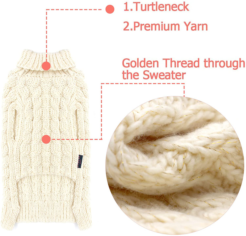 KYEESE Dog Sweaters with Golden Thread Turtleneck Dog Sweater Cable Knit for Cold Weather
