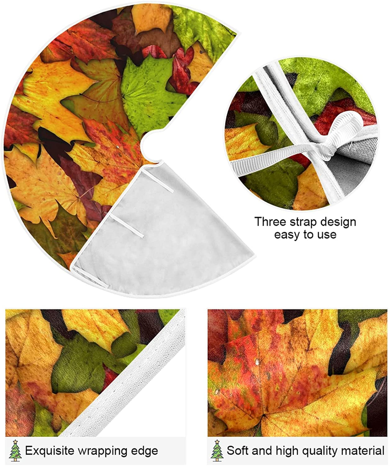 Dussdil Autumn Maple Leaves Christmas Tree Skirt Fall Dry Yellow Leaf Tree 36 Inches Xmas Tree Skirts Floor Door Mat Rug Decorations for Holiday Party Indoor Outdoor Home Office Ornaments Home & Garden > Decor > Seasonal & Holiday Decorations > Christmas Tree Skirts Skycess   