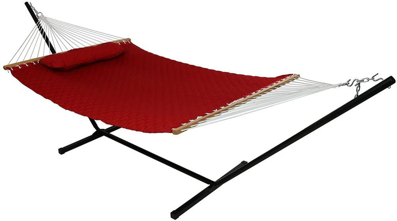 Sunnydaze 2-Person Freestanding Double Hammock with 12-Foot Stand and Spreader Bars, Quilted Designs Fabric, 400-Pound Capacity, Red Home & Garden > Lawn & Garden > Outdoor Living > Hammocks Sunnydaze Default Title  