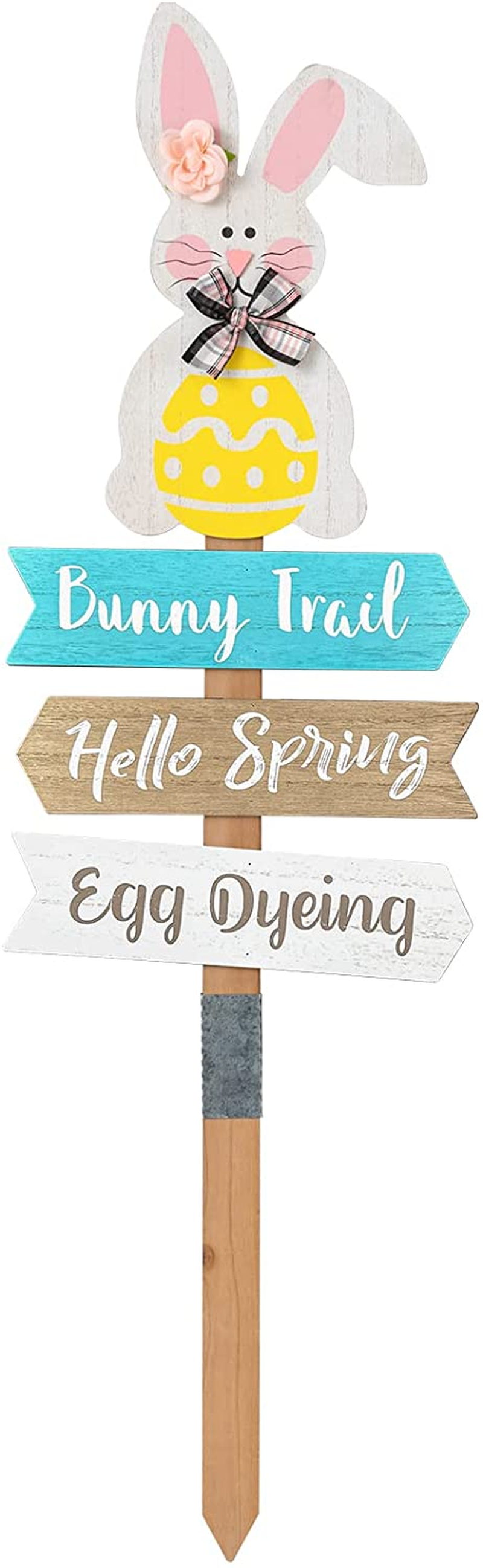 Easter Decorations Outdoor Garden Decor, Hogardeck 36 Inch Wood Decorative Garden Stake with Flower Bow Bunny Trail Stakes Spring Yard Sign Hello Spring Easter Bunny Decor for Indoor Outdoor Patio Lawn