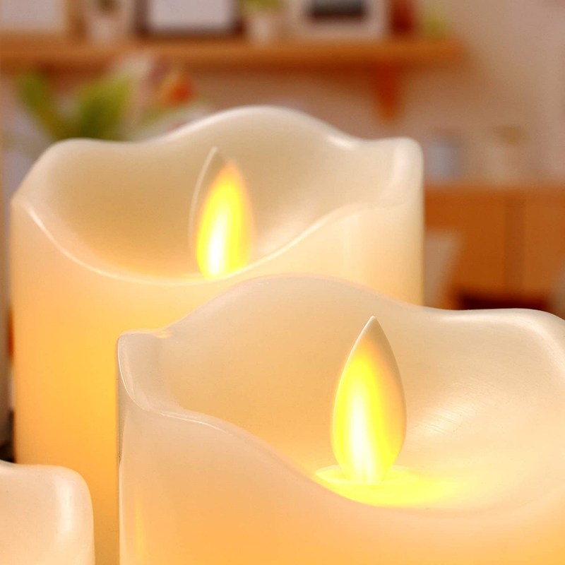 Flameless Candles Flickering Battery Operated LED Candles Set of 7 (D:3" X H:4" 4" 5" 5" 6" 7" 8") Ivory Real Wax Pillar with Moving Flame & 10-Key Remote Control and Cycling 24 Hours Timer Home & Garden > Decor > Home Fragrances > Candles flamecan   