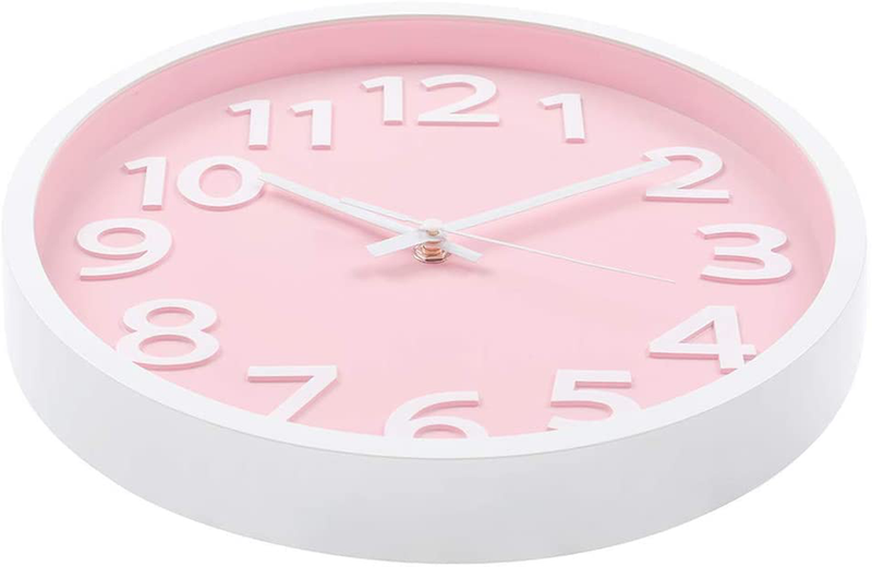 Rysunle 12 Inch Modern Wall Clock, Silent Non-Ticking Battery Operated Quartz Decorative Wall Clocks for Living Room Office Kitchen Bedroom, 3D Numbers Display Easy to Read. (Pink) Home & Garden > Decor > Clocks > Wall Clocks Rysunle   