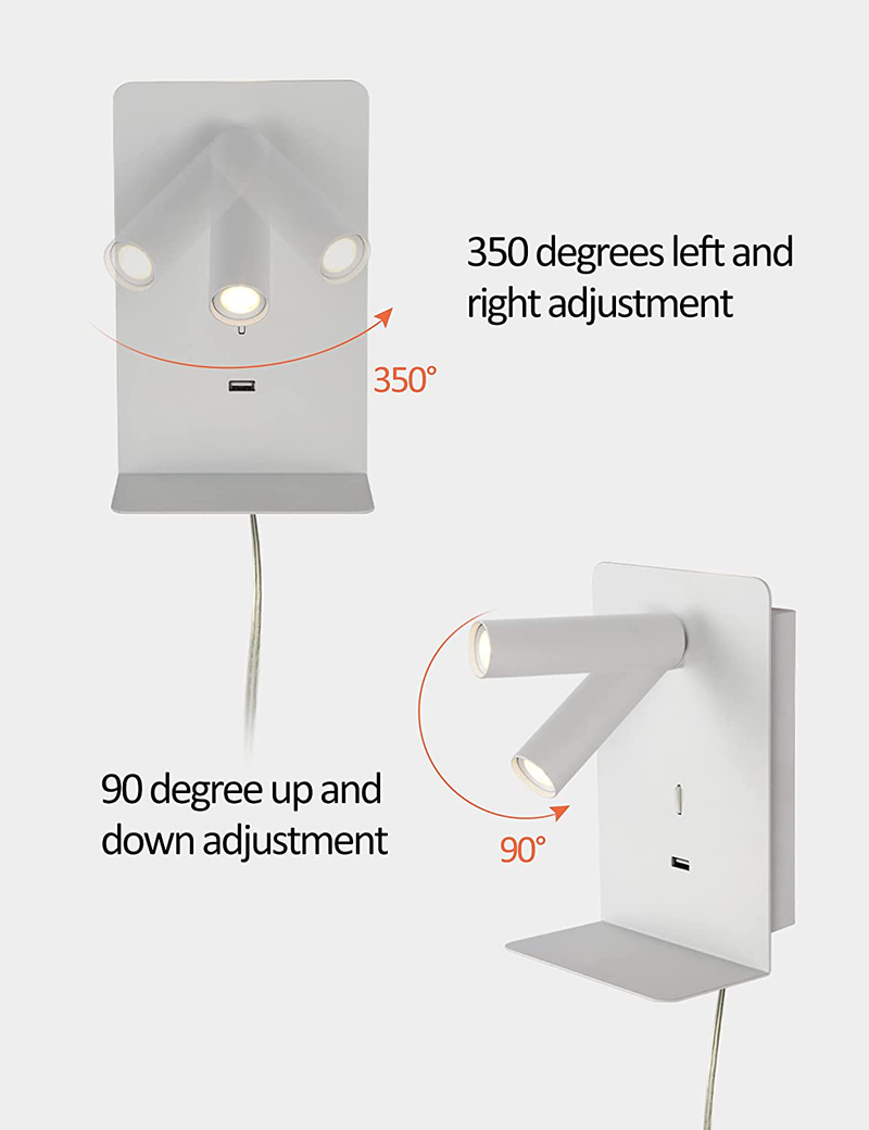 Plug in Wall Lamp with Cord Bedroom Wall Mounted Reading Light LED Bedside Sconces with Switch USB Port Wall Lighting with Shelf 3000K(White) Home & Garden > Lighting > Lighting Fixtures > Wall Light Fixtures KOL DEALS   