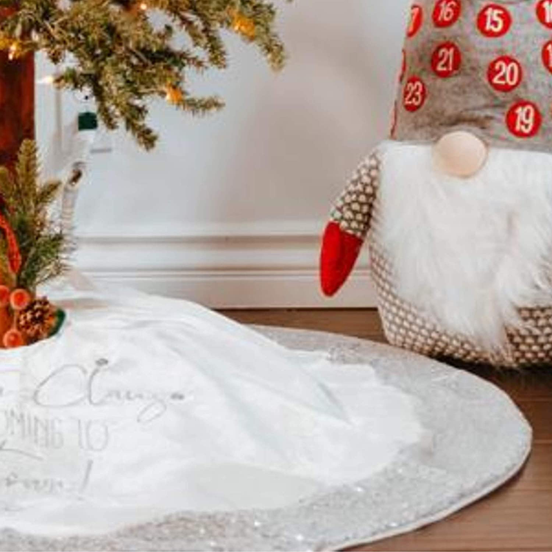 Christmas Tree Skirt Silver Sequin Luxury, 42 Inch Tree Skirt Faux Fur White