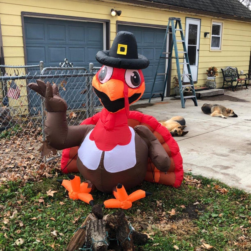 GOOSH 6 FT Thanksgiving Inflatables Outdoor Turkey with Pilgrim Hat, Blow Up Yard Decoration Clearance with LED Lights Built-in for Holiday/Christmas/Party/Yard/Garden Home & Garden > Decor > Seasonal & Holiday Decorations& Garden > Decor > Seasonal & Holiday Decorations GOOSH   