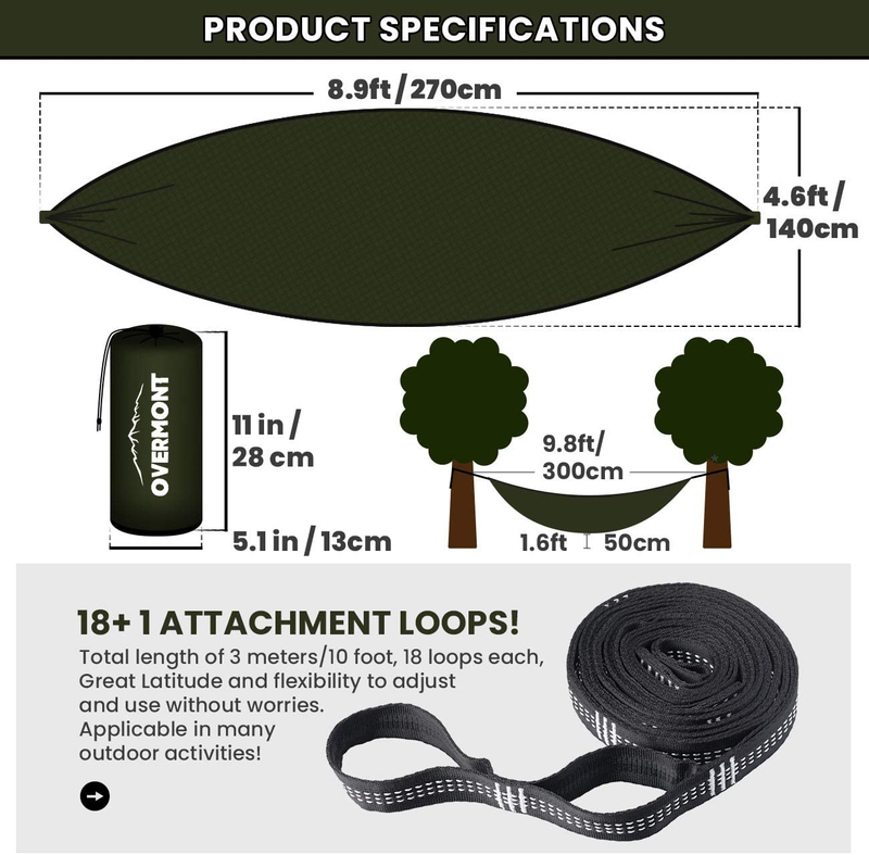 Overmont Camping Hammock with Mosquito Net Double Layer Backpacking Hammock with Bug Netting Lightweight Portable for Outdoors Adventure Hiking Travel with 9.8ft Tree Straps Max Load of 880lbs