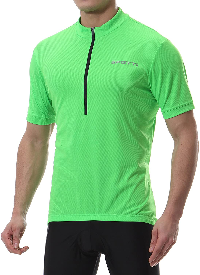Spotti Men's Cycling Bike Jersey Short Sleeve with 3 Rear Pockets- Moisture Wicking, Breathable, Quick Dry Biking Shirt Sporting Goods > Outdoor Recreation > Cycling > Cycling Apparel & Accessories Spotti Green Large 