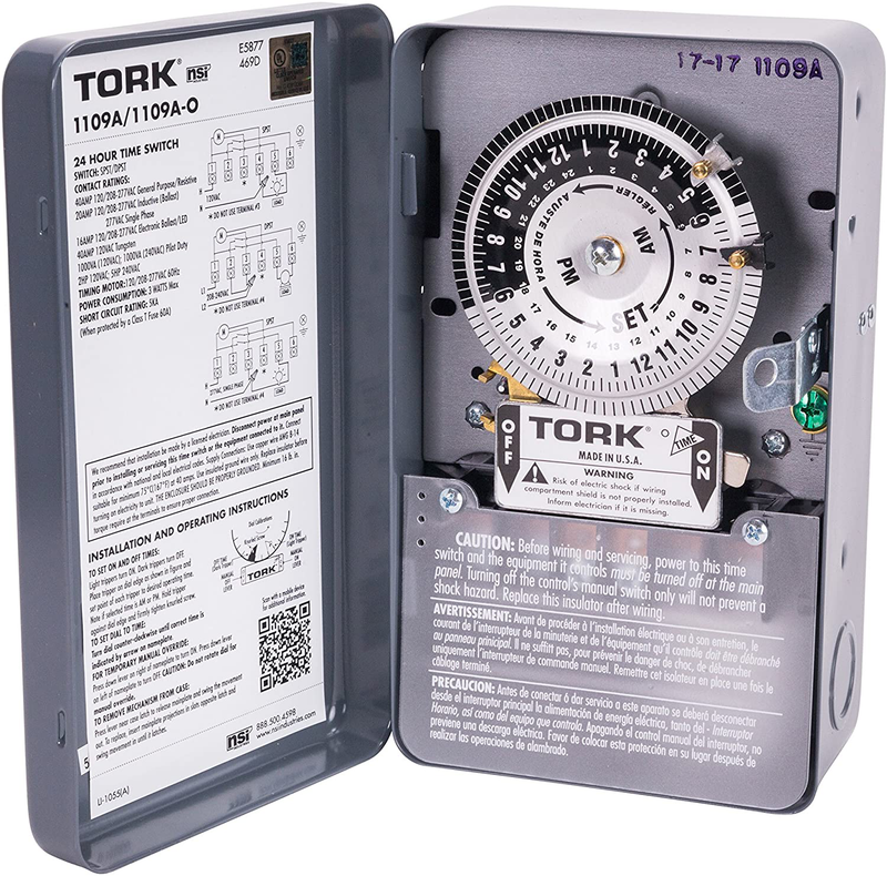 NSi Industries TORK 1109A Indoor 40-Amp Multi-Volt Mechanical Lighting and Appliance Timer - 24-Hour Programming - Multiple On/Off Settings - 120/208-277-Volt -